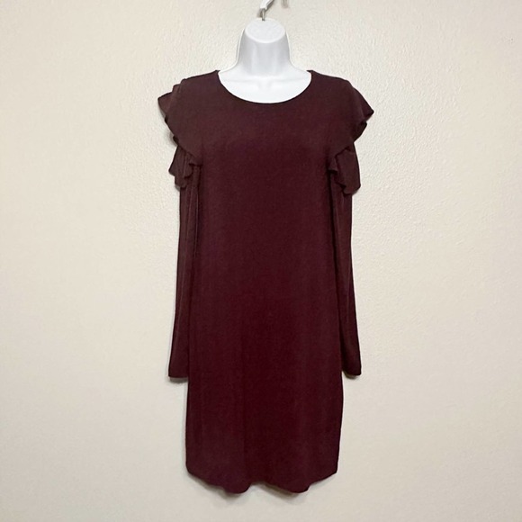 WHBM Long Sleeve Ruffle Cold Shoulder Sheath Dress Women’s Size XS NEW Cabernet - Picture 4 of 9